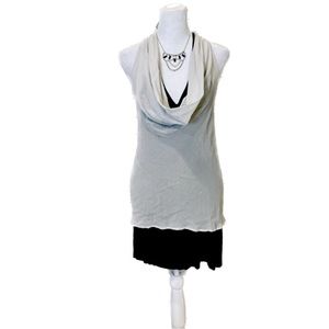 Trouvé White and Black Backless Halter Knit Dress with Silk Overlay, Size Small.